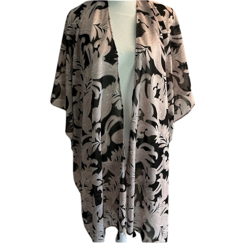 Will Smith Floral Kimono Cardigan 1X Beige/Black EUC
